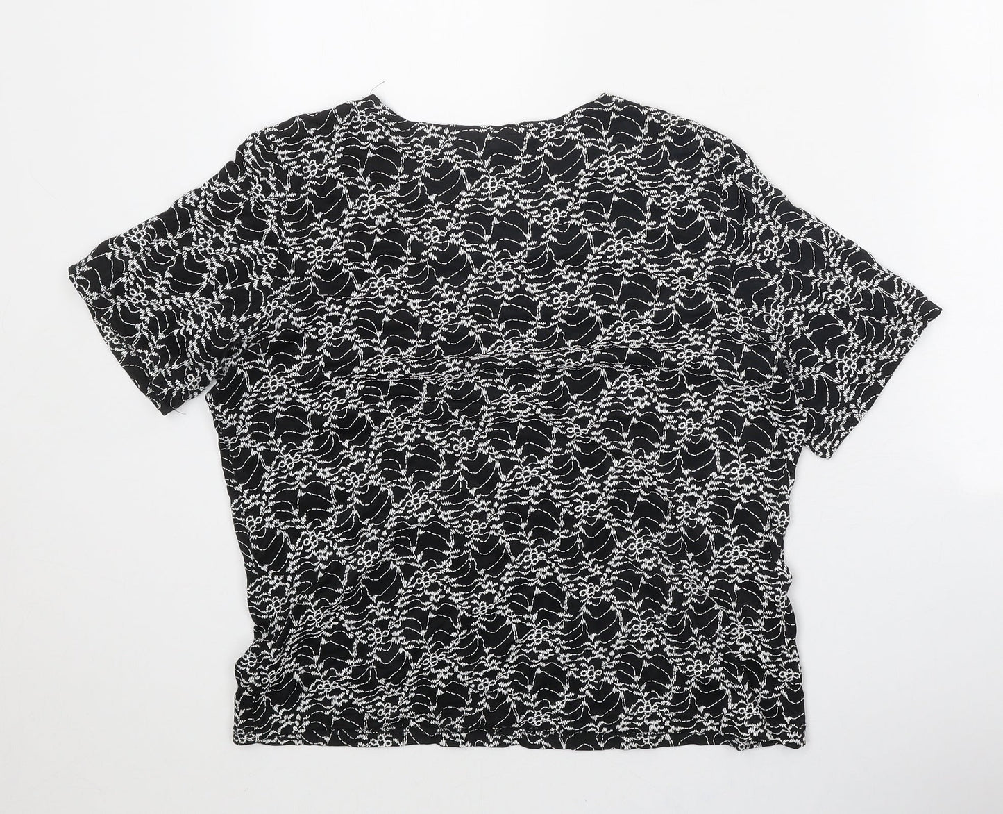 Bonmarché Womens Black Geometric Nylon Basic T-Shirt Size M Round Neck