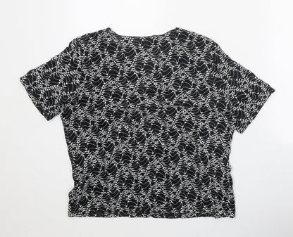 Bonmarché Womens Black Geometric Nylon Basic T-Shirt Size M Round Neck