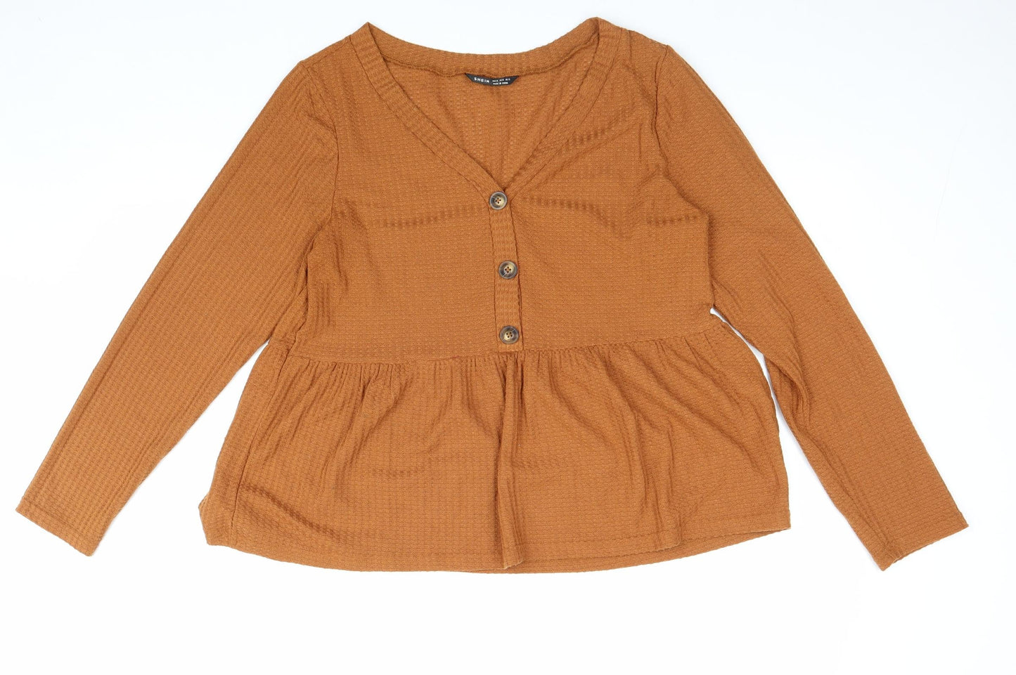 SheIn Womens Brown Cotton Basic Blouse Size XL Scoop Neck