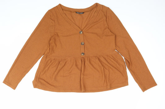 SheIn Womens Brown Cotton Basic Blouse Size XL Scoop Neck