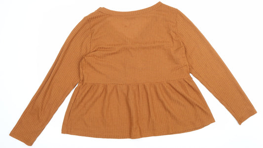 SheIn Womens Brown Cotton Basic Blouse Size XL Scoop Neck