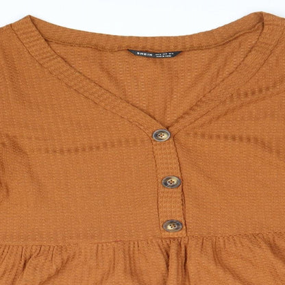 SheIn Womens Brown Cotton Basic Blouse Size XL Scoop Neck