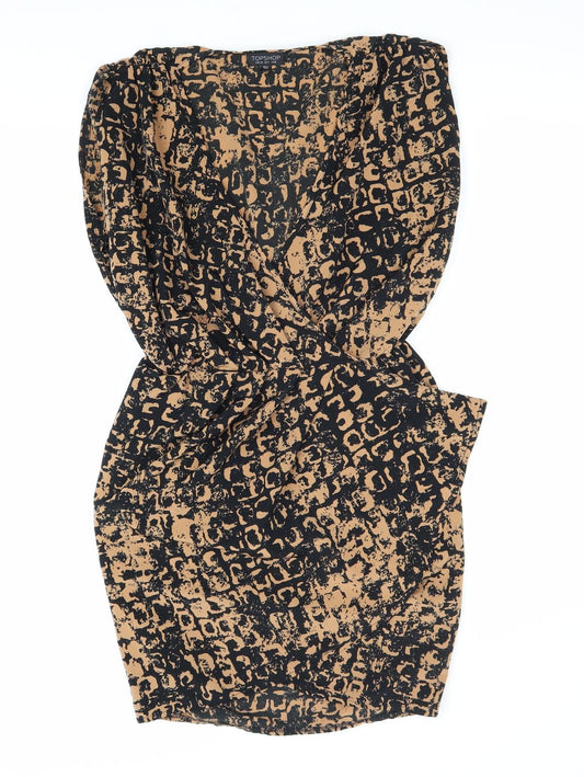 Topshop Womens Brown Geometric Polyester Sheath Size 8 V-Neck Pullover