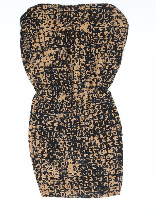 Topshop Womens Brown Geometric Polyester Sheath Size 8 V-Neck Pullover