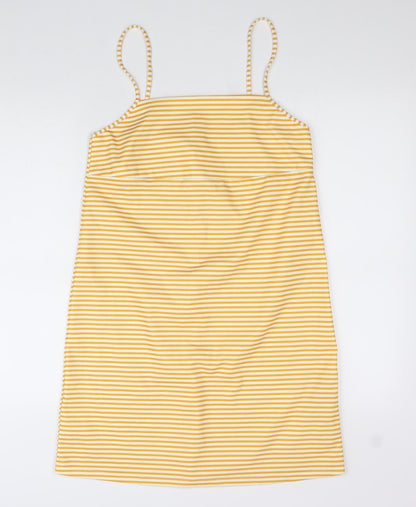 Zara Womens Yellow Striped Polyester Slip Dress Size M Square Neck Pullover