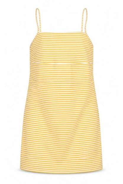 Zara Womens Yellow Striped Polyester Slip Dress Size M Square Neck Pullover