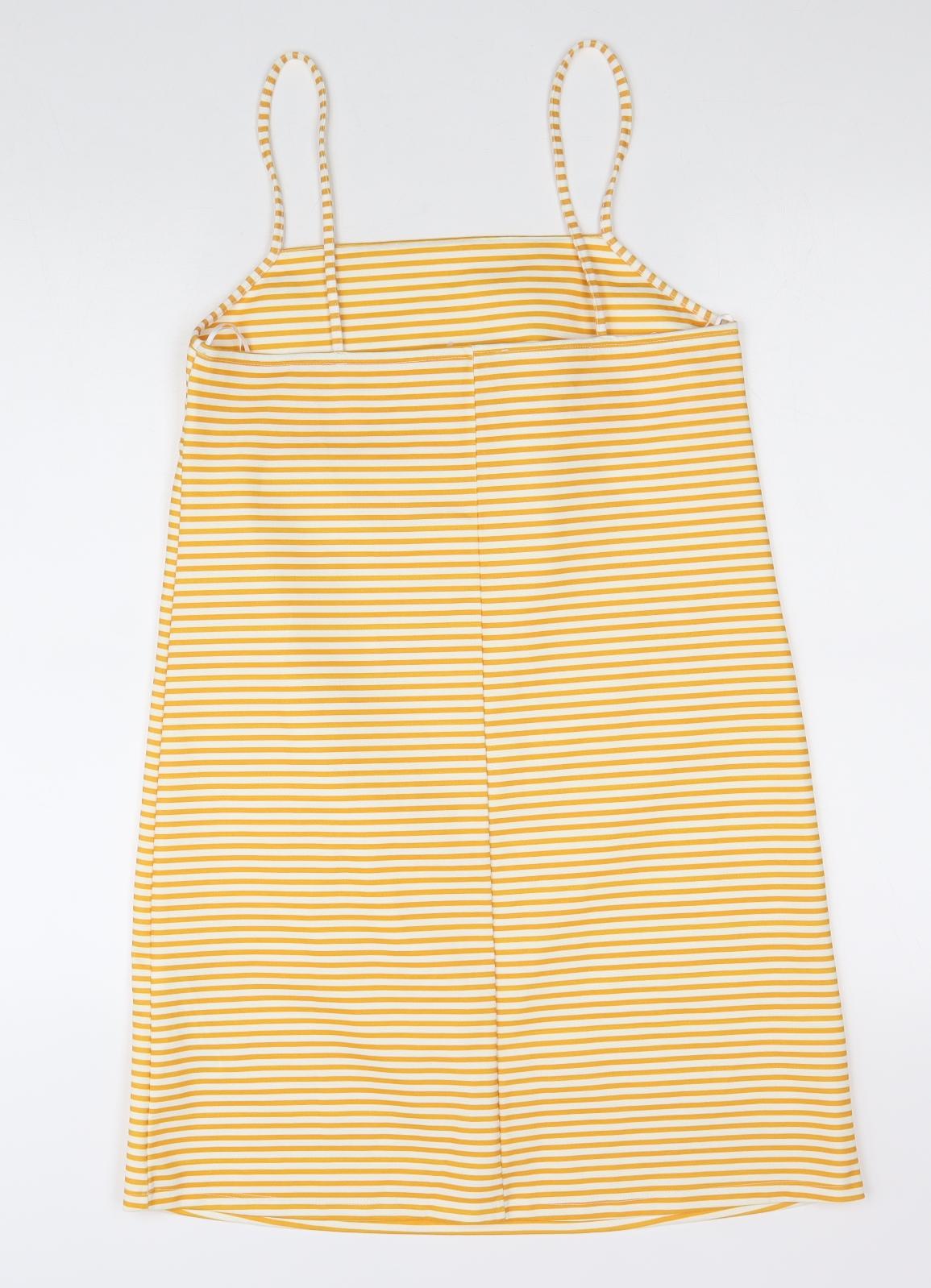Zara Womens Yellow Striped Polyester Slip Dress Size M Square Neck Pullover