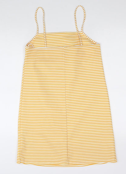 Zara Womens Yellow Striped Polyester Slip Dress Size M Square Neck Pullover