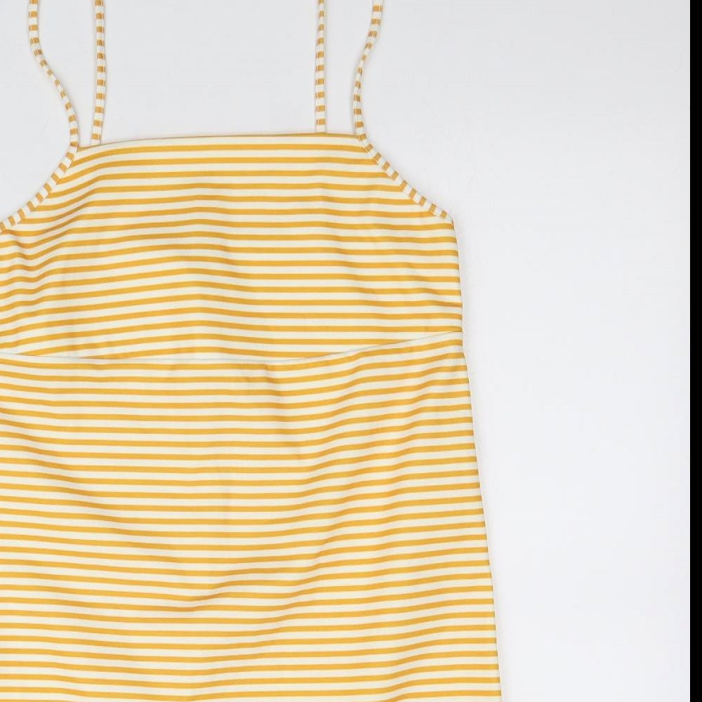 Zara Womens Yellow Striped Polyester Slip Dress Size M Square Neck Pullover