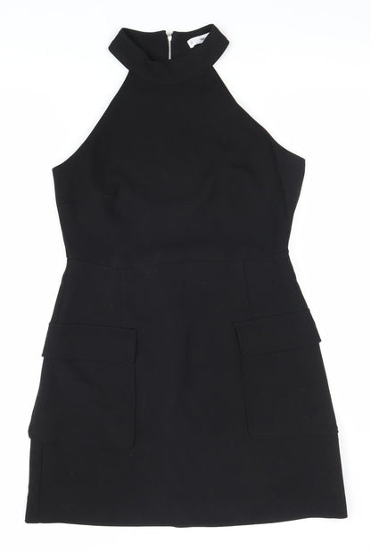 MNG Womens Black Polyester Fit & Flare Size M Round Neck Zip