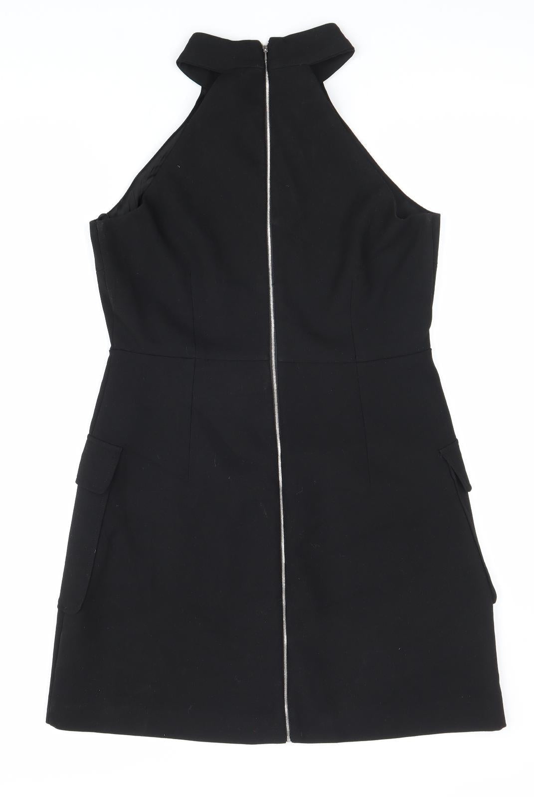 MNG Womens Black Polyester Fit & Flare Size M Round Neck Zip