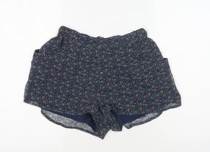 H&M Womens Blue Floral Polyester Hot Pants Shorts Size 8 Regular Pull On