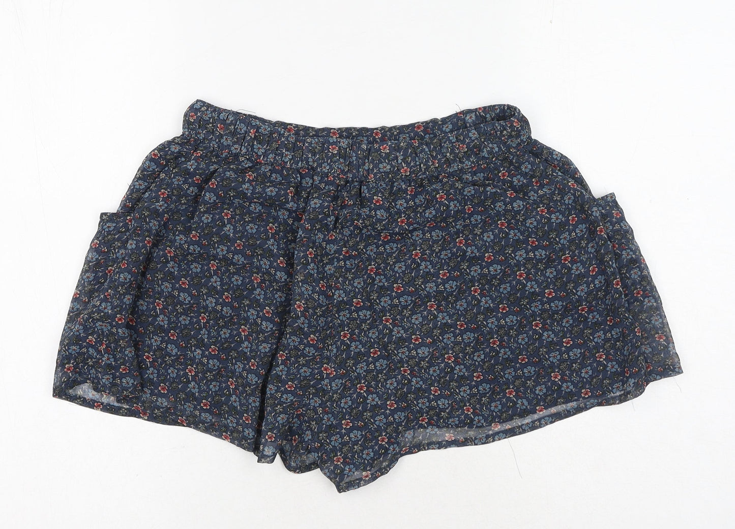H&M Womens Blue Floral Polyester Hot Pants Shorts Size 8 Regular Pull On