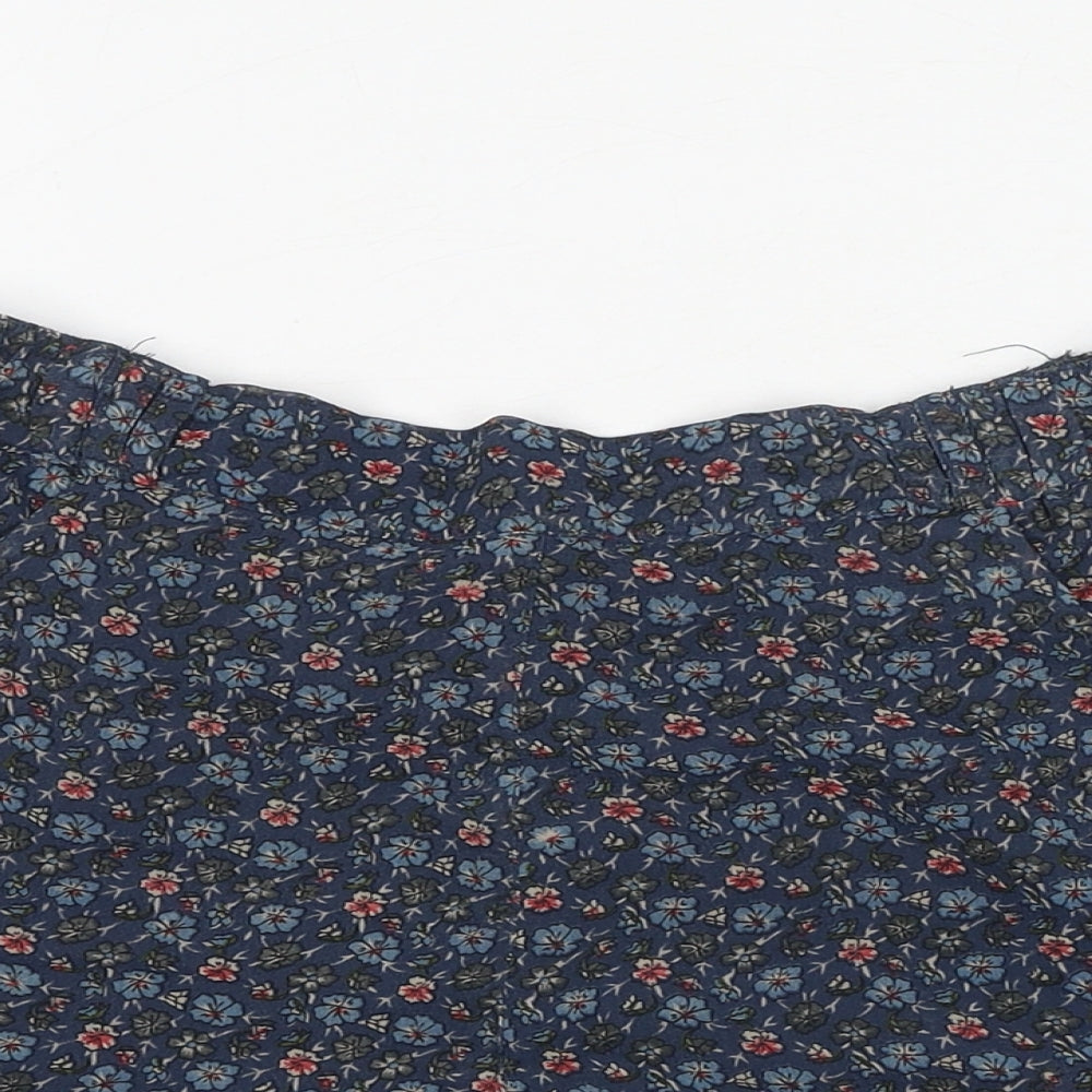 H&M Womens Blue Floral Polyester Hot Pants Shorts Size 8 Regular Pull On