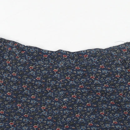 H&M Womens Blue Floral Polyester Hot Pants Shorts Size 8 Regular Pull On