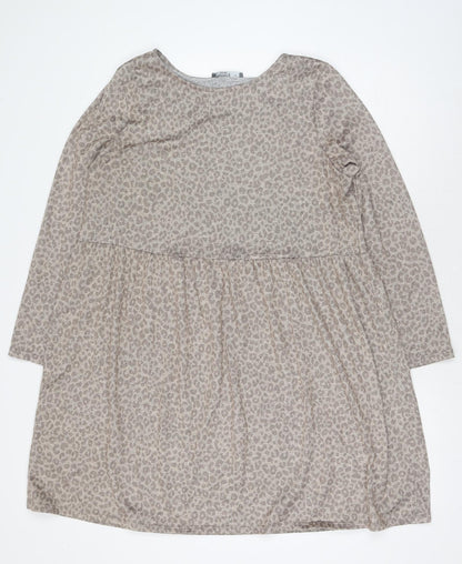 Nutmeg Womens Brown Animal Print Polyester A-Line Size 16 Round Neck Pullover - Leopard Print