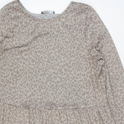 Nutmeg Womens Brown Animal Print Polyester A-Line Size 16 Round Neck Pullover - Leopard Print