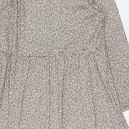 Nutmeg Womens Brown Animal Print Polyester A-Line Size 16 Round Neck Pullover - Leopard Print