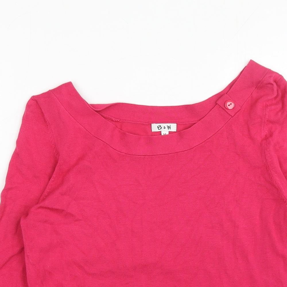 B&W Womens Pink Scoop Neck Viscose Pullover Jumper Size M