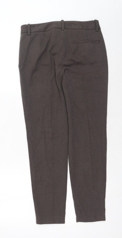 Zara Womens Brown Geometric Polyester Trousers Size 8 Regular Hook & Eye