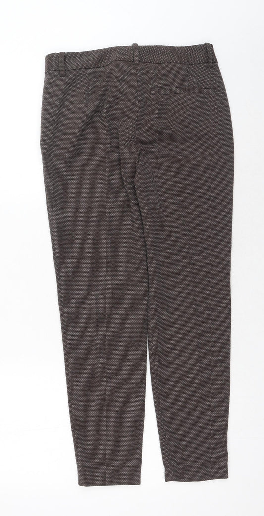 Zara Womens Brown Geometric Polyester Trousers Size 8 Regular Hook & Eye