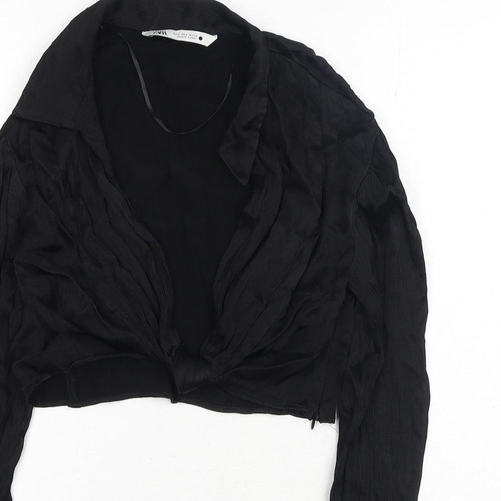 Womens UK Size S Zara Black Cropped Blouse