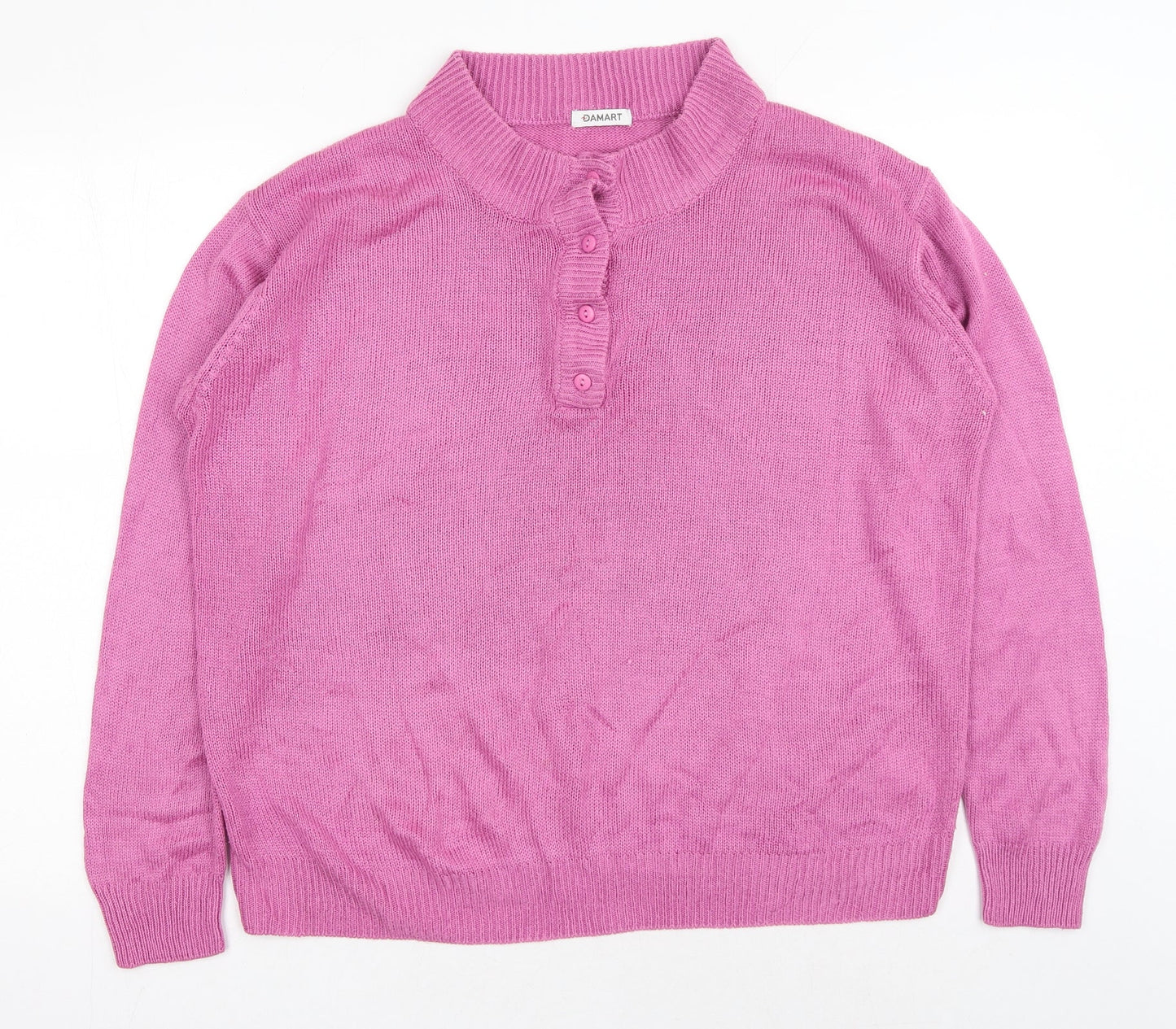 Damart Womens Purple Round Neck Acrylic Henley Jumper Size M