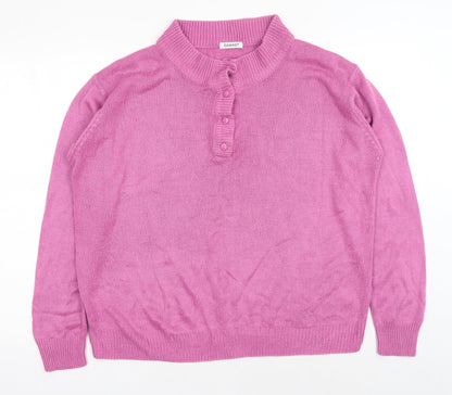Damart Womens Purple Round Neck Acrylic Henley Jumper Size M