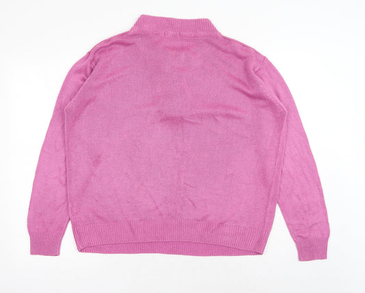 Damart Womens Purple Round Neck Acrylic Henley Jumper Size M