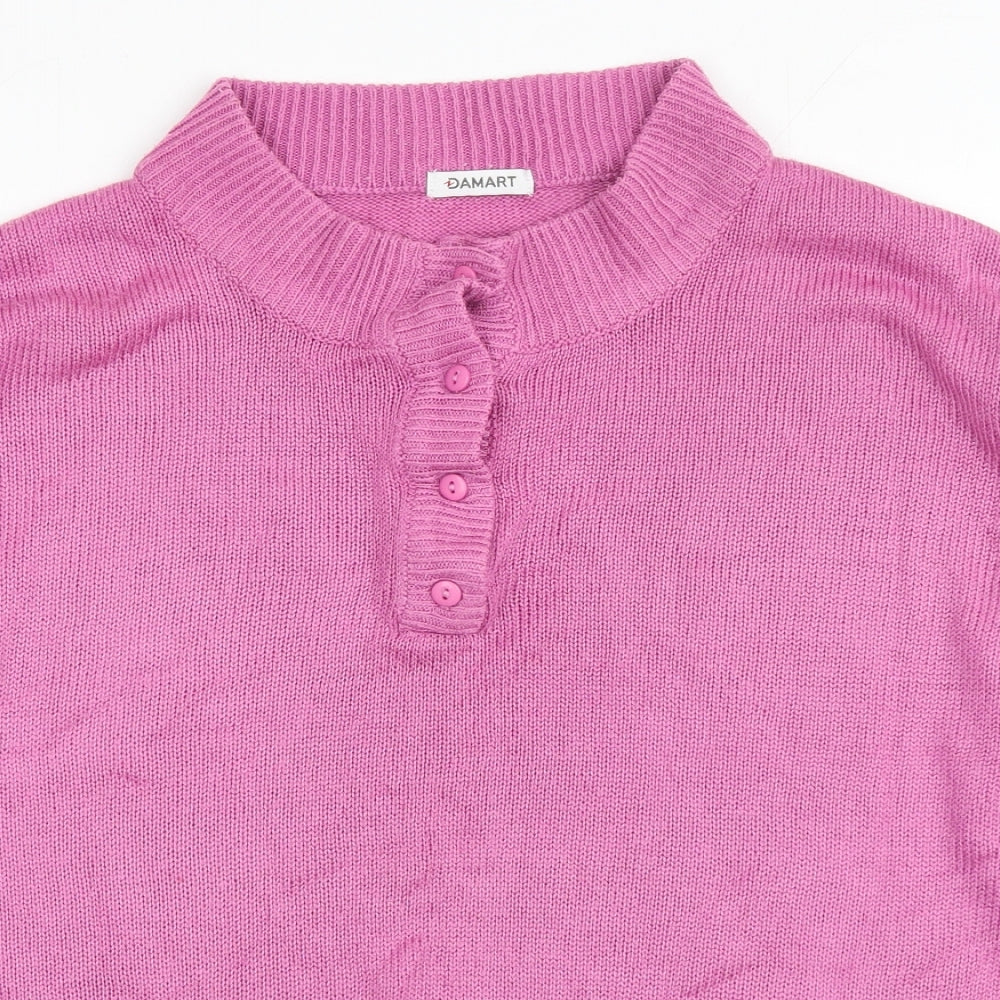 Damart Womens Purple Round Neck Acrylic Henley Jumper Size M