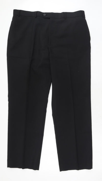 Preworn Mens Black Polyester Dress Pants Trousers Size 39 in Regular Hook & Eye