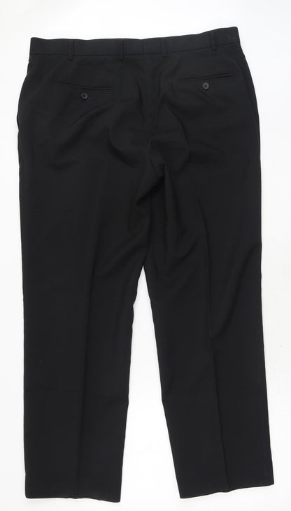 Preworn Mens Black Polyester Dress Pants Trousers Size 39 in Regular Hook & Eye
