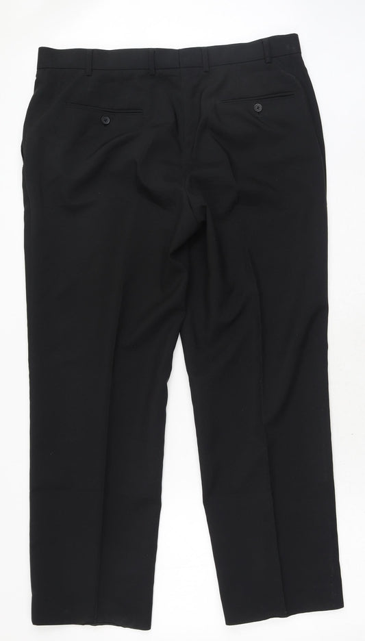 Preworn Mens Black Polyester Dress Pants Trousers Size 39 in Regular Hook & Eye