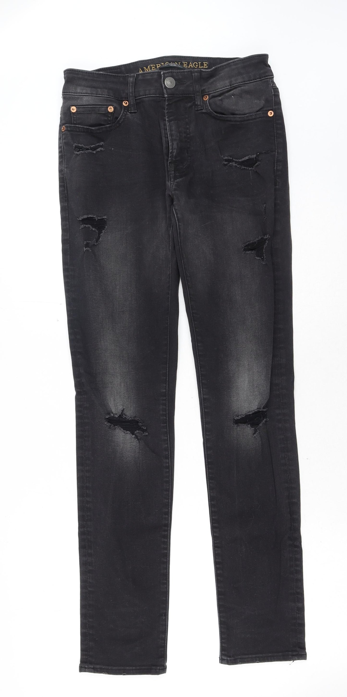 American Eagle Outfitters Mens Black Cotton Skinny Jeans Size 28 in Regular Button