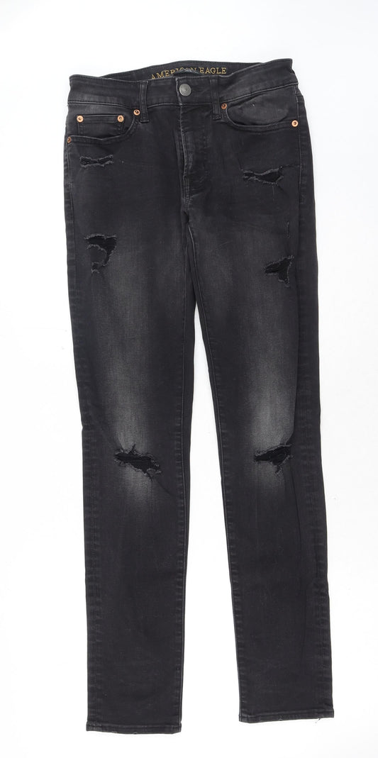 American Eagle Outfitters Mens Black Cotton Skinny Jeans Size 28 in Regular Button
