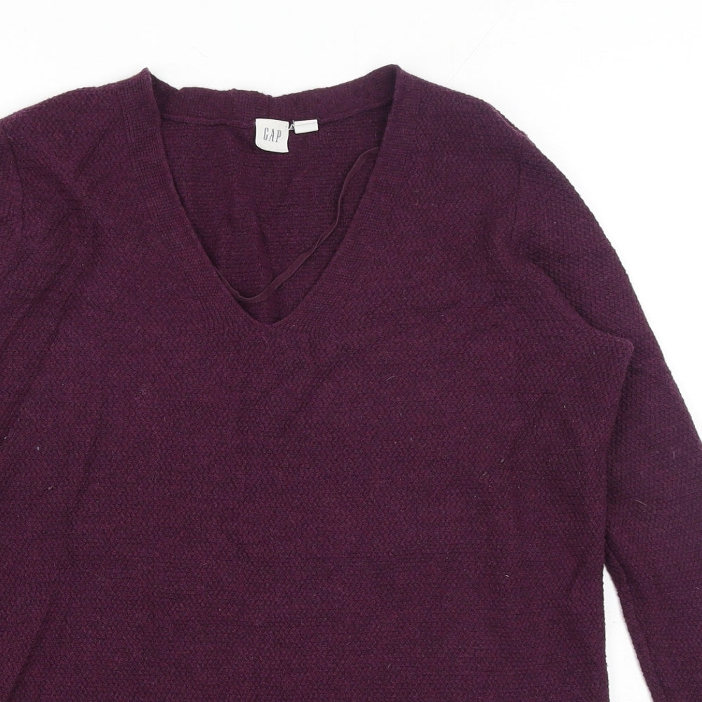 Gap Womens Purple V-Neck Nylon Pullover Jumper Size S
