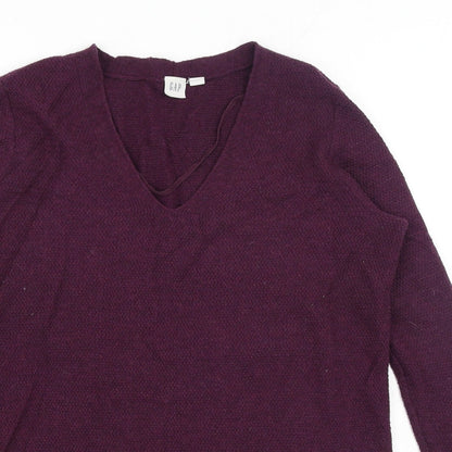 Gap Womens Purple V-Neck Nylon Pullover Jumper Size S