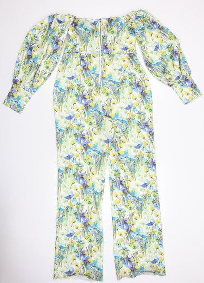 PRETTYLITTLETHING Womens Multicoloured Floral Polyester Jumpsuit One-Piece Size 12 L31 in Zip