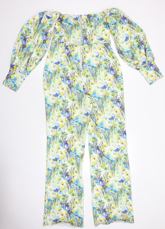 PRETTYLITTLETHING Womens Multicoloured Floral Polyester Jumpsuit One-Piece Size 12 L31 in Zip