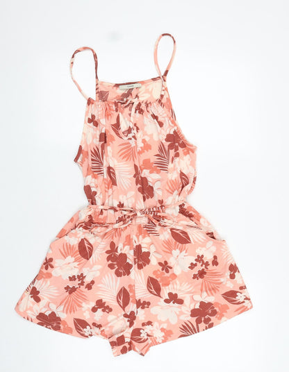 George Womens Pink Floral Polyester Playsuit One-Piece Size 4 Tie