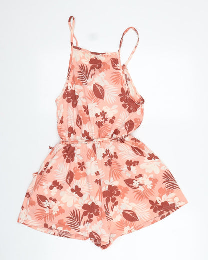 George Womens Pink Floral Polyester Playsuit One-Piece Size 4 Tie