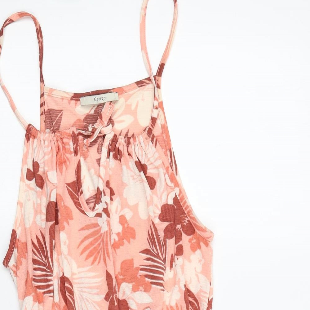 George Womens Pink Floral Polyester Playsuit One-Piece Size 4 Tie