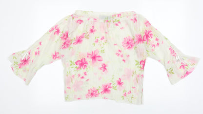 Best Womens Grey Floral Polyester Basic Blouse Size L Off the Shoulder