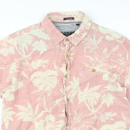 Mens UK Size S Brave Soul Pink  Button-Up Short Sleeve Casual Shirt