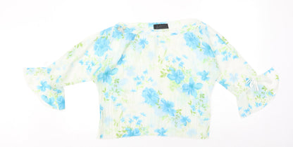 Best Womens Ivory Floral Polyester Basic Blouse Size L Round Neck