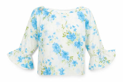 Best Womens Ivory Floral Polyester Basic Blouse Size L Round Neck