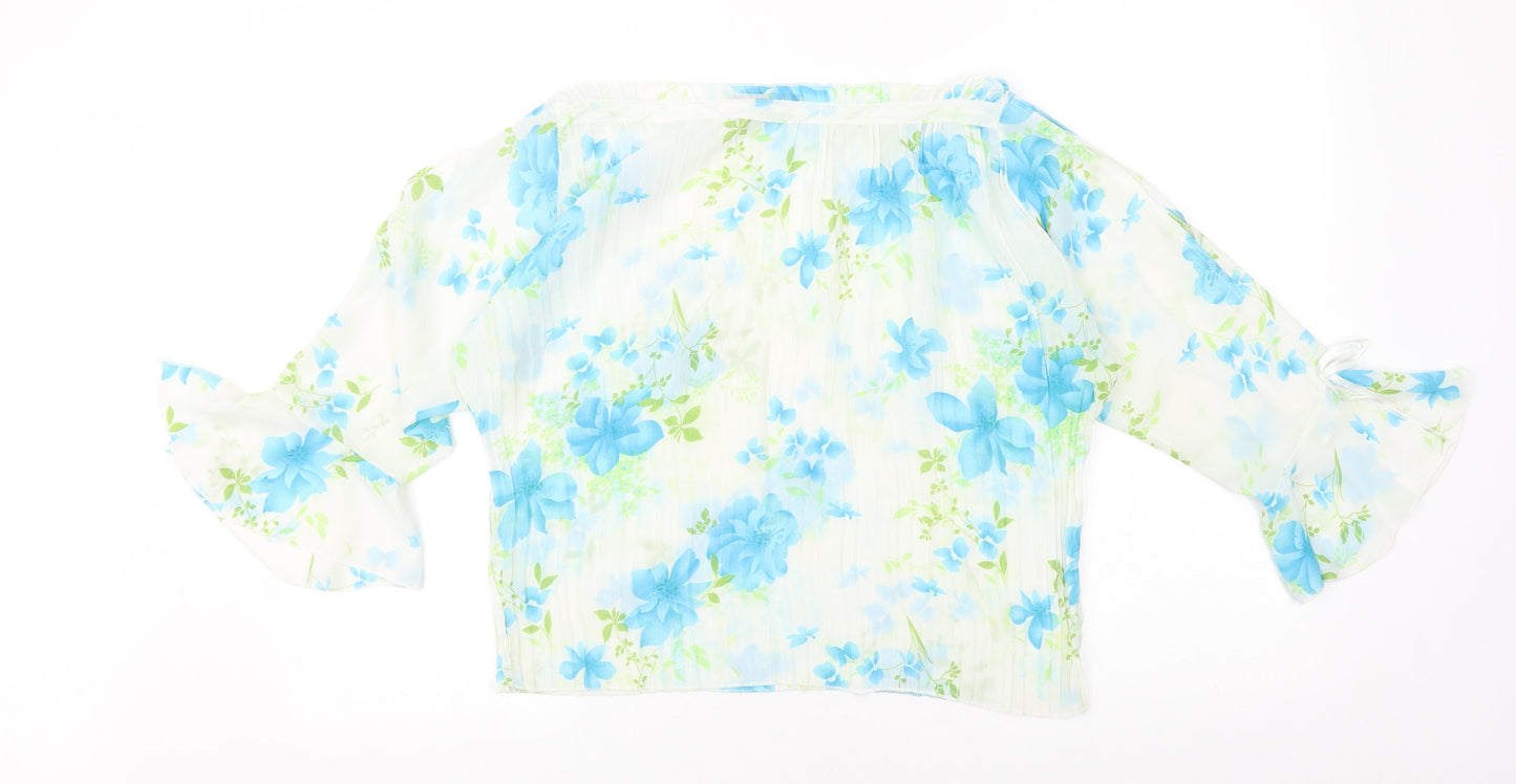 Best Womens Ivory Floral Polyester Basic Blouse Size L Round Neck