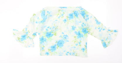 Best Womens Ivory Floral Polyester Basic Blouse Size L Round Neck