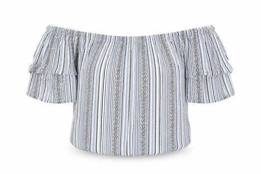 Womens UK Size 8 New Look Blue Cropped T-Shirt