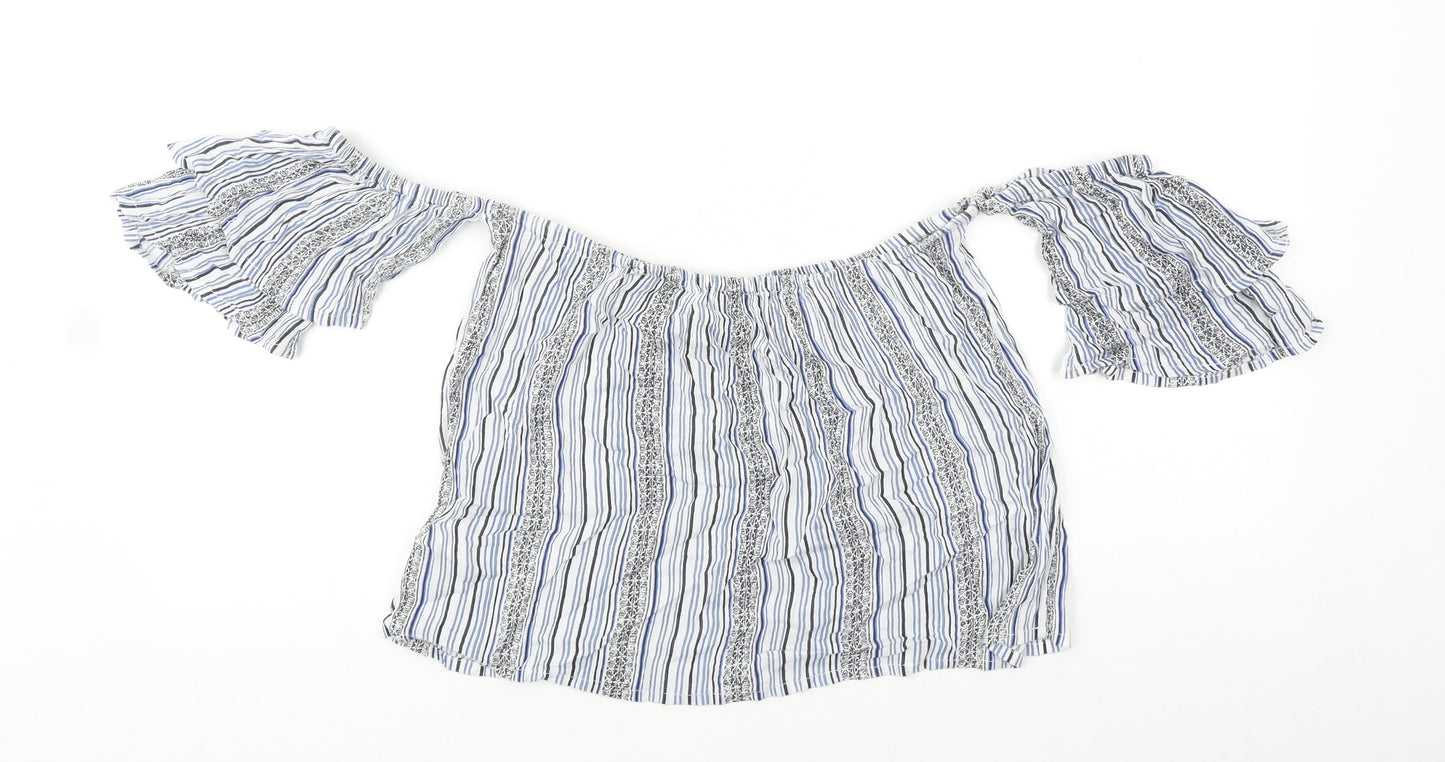 Womens UK Size 8 New Look Blue Cropped T-Shirt